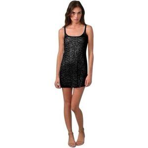 Free People Intimately Mini Dress MEDIUM Black Sequin‎ Sheer Lace Strappy SEXY